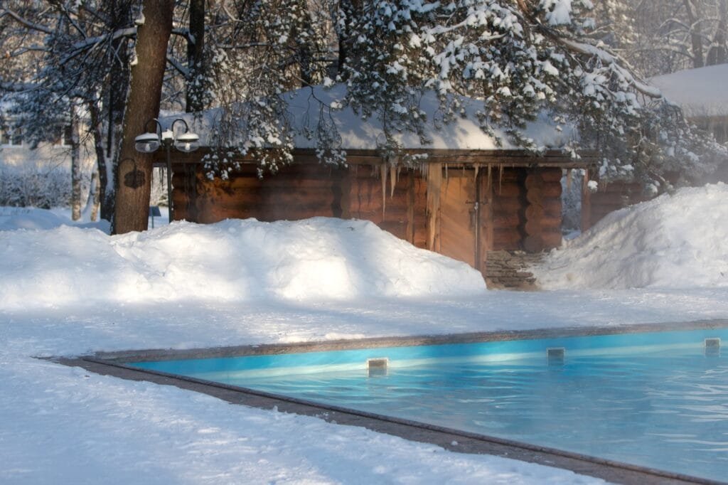 Warm swimming pool in winter